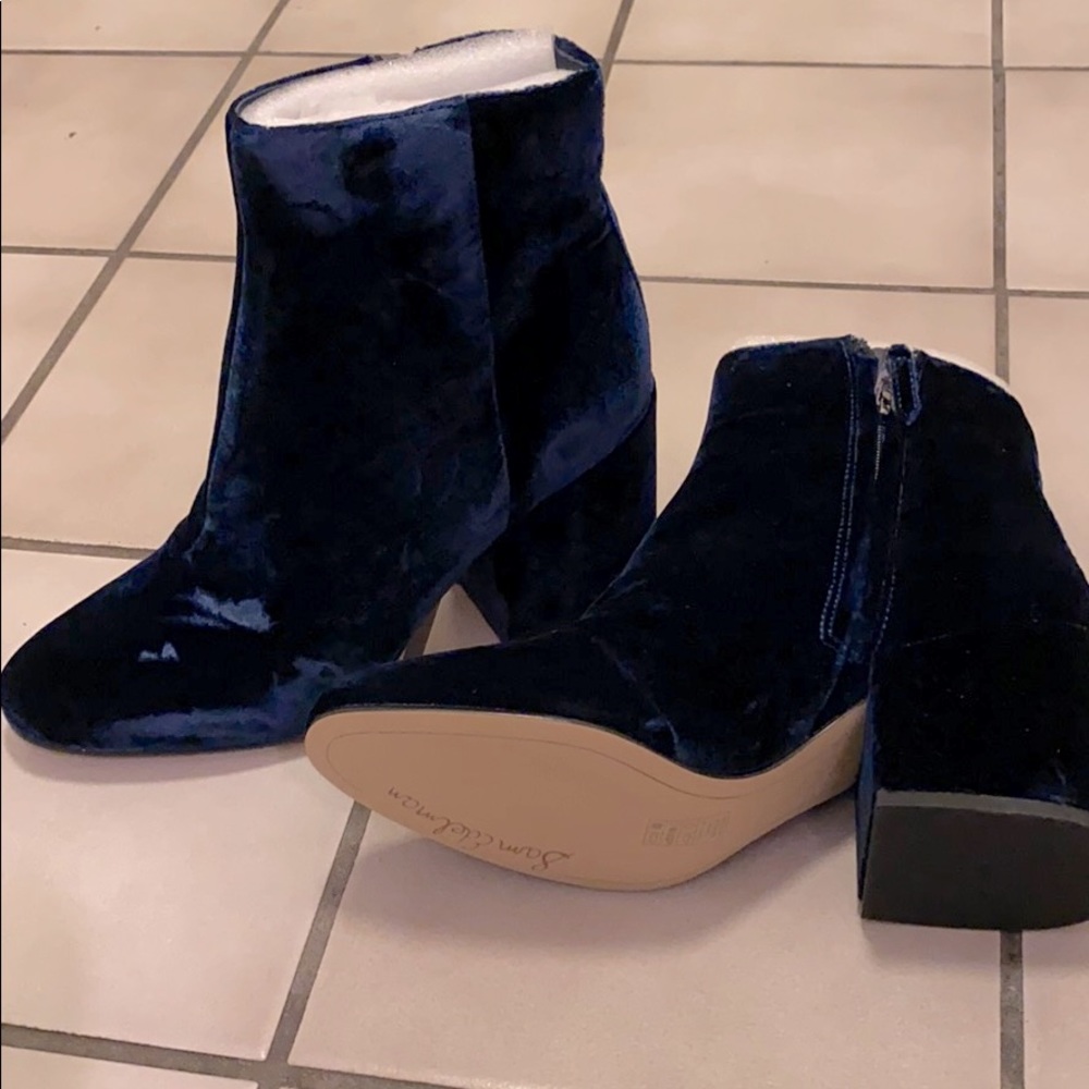 Midnight Blue Velvet Booties